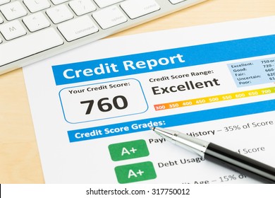 Credit score report with keyboard - Shutterstock ID 317750012