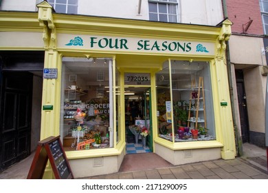 CREDITON, DEVON, UK - APRIL 6, 2022 Four Seasons Greengrocer On The High Street