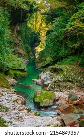 Creek with clean water flowing on stones near ravine covered with lush green plants on summer day in countryside at Martvili Canyon, Georgia - Shutterstock ID 2154849357