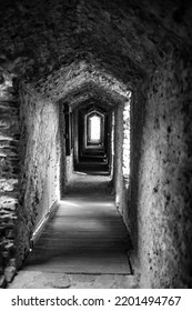 Creepy Black And White Castle Corridor