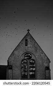 Creepy Church With Birds Flying Around