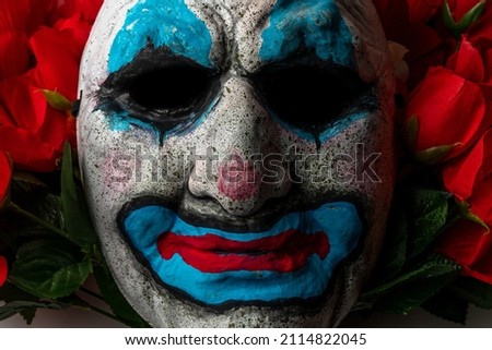 Creepy Clown Mask with Rose Hair