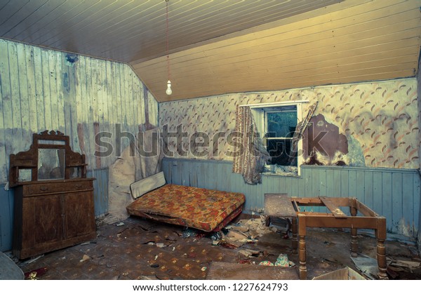 Creepy Derelict Bedroom Old Abandoned House Stock Image