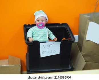 Creepy Funny Doll In A Lost And Found Box In A Store