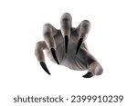 Creepy monster hand with black claws isolated on white background with clipping path