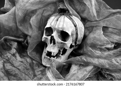 Creepy Skull In Black And White - Halloween Deco