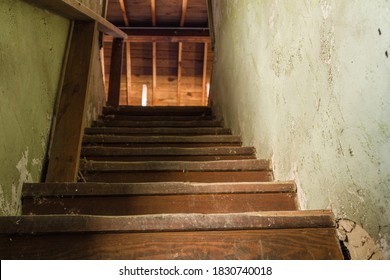 Creepy Wooden Stairs Going Up In An Abandoned House In The Deep South