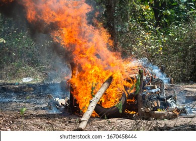 Cremate Death People On Fire Flame Burning, Red And Orange Flame Glowing, Cremation Ceremony Concept, Religion Tradition Of People, Burning Death People On Hot Bonfire