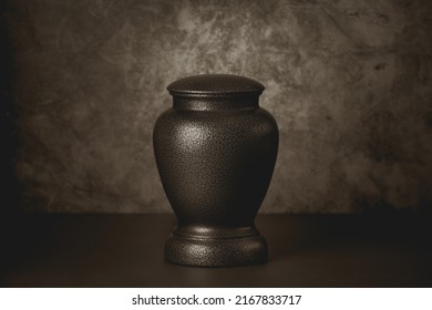 Cremation urn with sepia toning