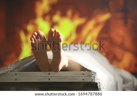 crematorium burning a corpse, the concept of the disposal of a corpse, imitation mogra, death