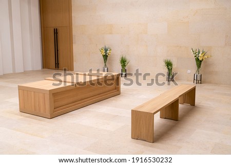 crematorium farewell hall pedestal for the coffin