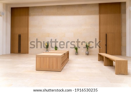 crematorium farewell hall pedestal for the coffin