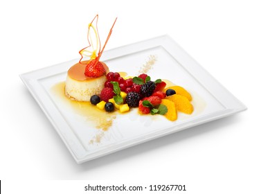 Creme Caramel with Fresh Berry Salad - Shutterstock ID 119267701