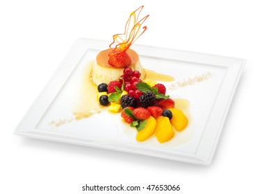Creme Caramel with Fresh Berry Salad - Shutterstock ID 47653066