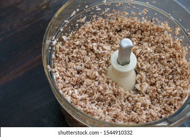 Cremini Mushrooms Minced In The Bowl Of A Food Processor