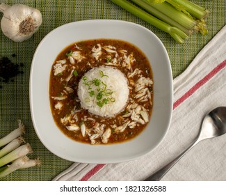 Creole Gumbo With Lump Crab On Table - Cajun New Orleans Louisiana Cuisine