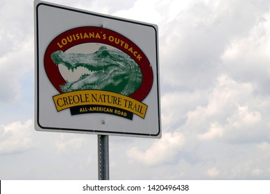 Creole Nature Trail Road Sign In Louisiana With Alligator 