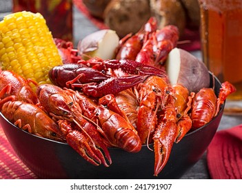 Creole Style Crawfish Boil Serving With Corn And Boiled Potato