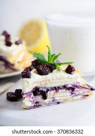 Crepe Cake With Mascarpone Cream And Blueberry Curs