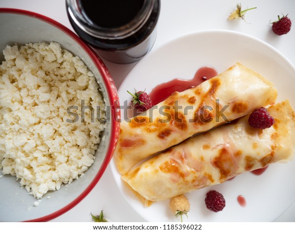 Crepes Cottage Cheese Jam Stock Photo Edit Now 1185396022