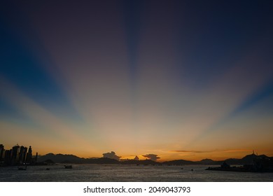 Crepuscular Ray During Sunset At Harbour City, Tsim Sha Tsui, Hong Kong