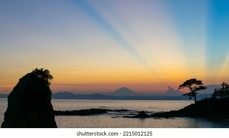 Crepuscular Rays With Mt. Fuji From Miura Peninsula