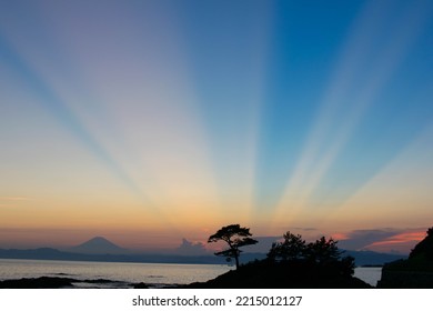 Crepuscular Rays With Mt. Fuji From Miura Peninsula