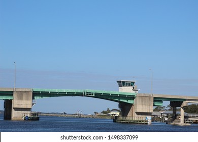 Crescent Beach Drawbridge In An Almost Down Position On The Intracoastal Waterway(ICW) In Wintertime