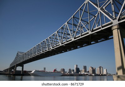 Crescent City Connection Bridge With New Orleans Skyline