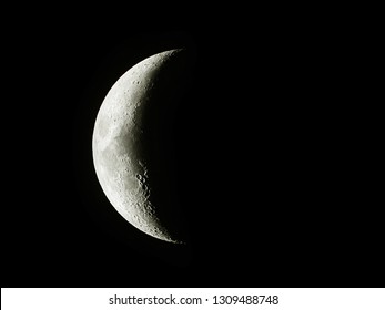 Crescent moon background / The Moon as it appears early in its first quarter or late in its last quarter, when only a small arc-shaped section of the visible portion is illuminated by the Sun