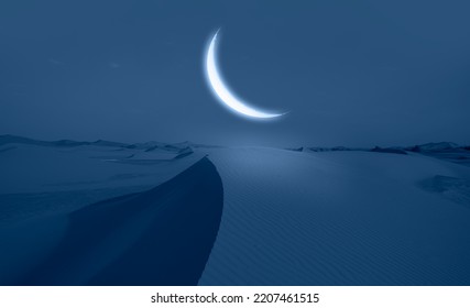 Crescent Moon Over Sahara Desert Night Stock Photo 2207461515 ...