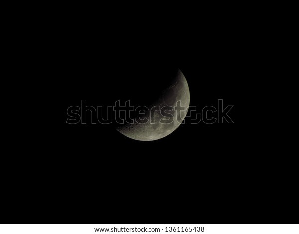 Crescent Moon phase in\
clear night sky