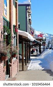 Crested Butte Colorado Mountain Town Main Street With Snow