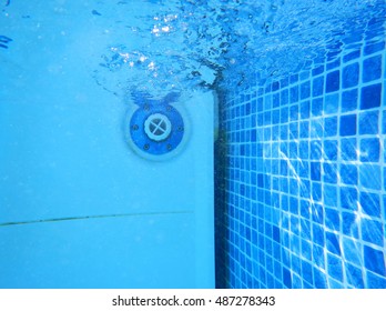 CRETE, GREECE, CIRCA SEPTEMBER 2016: A Swimming Pool Filter Working Underwater. A Cleaning System In Water Is Necessary For Preserve People's Health.