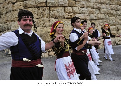 CRETE, GREECE, January. 28. 2009: Traditional folklore dance at the fort of Heraklion, Crete, Greece