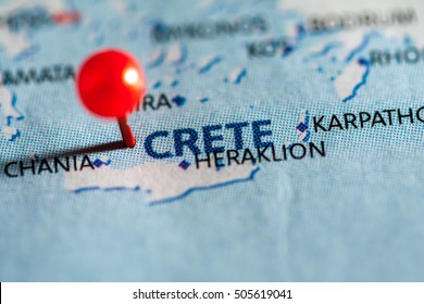 Crete Pinned On A Map Of Europe.