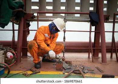 Crew Fixing Repairing Working Mother Vessel Deck