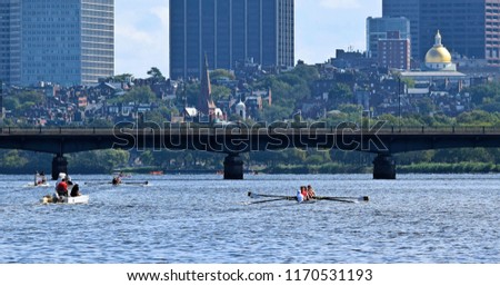 Crew Teams Rowing on the Charles River Boston Massachusetts
