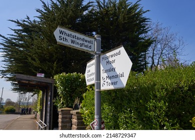 Crich, Derbyshire, UK 04 21 2022 Village Sign Post Example                       