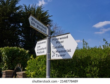 Crich, Derbyshire, UK 04 21 2022 Village Sign Post Example                       