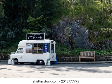 Crich, Derbyshire, UK 09 08 2021 Mobile Coffee Vendor Example