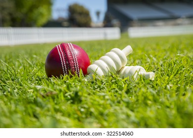 Cricket Ball And Bails On Oval