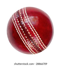 Cricket ball, isolated on white.  Classic red leather.
