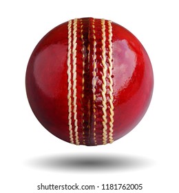 Cricket ball leather hard circle stitch close-up new isolated on white background. This has clipping path.  The sport team Popular in Australia, Bangladesh, England and India.                         