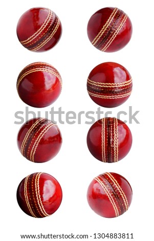 Cricket ball leather hard circle stitch close-up new isolated on white background. This has clipping path.   