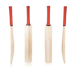 Cricket Bat Isolated On White Background, Wooden Cricket Bat All Angles Studio Shot Cutout