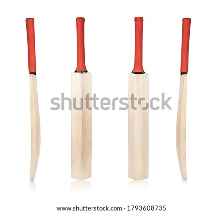 cricket bat isolated on white background, wooden cricket bat all angles studio shot cutout