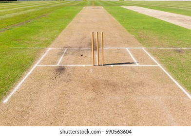 Cricket Pitch Wickets Ground Closeup
Cricket field pitch's wickets markings grounds closeup summer sport.