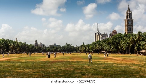 Cricket Played On Oval Maidan In Mumbai, India
