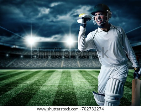 Cricket player batsman showing aggression after winning tournament